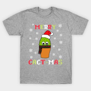 Merry Cact Mas - Cute Cactus With Christmas Scarf T-Shirt